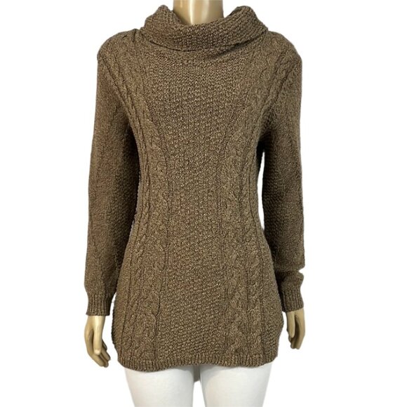NWT Cotton Country Tunic Womens Medium Cowl Neck Tight Cable Knit Relaxed - Picture 1 of 9